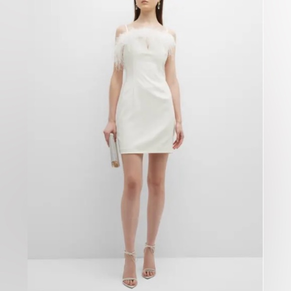 ✨ Aidan Mattox White Feather Trim Sheath Mini Dress | Size 10 – NWT Cocktail ✨